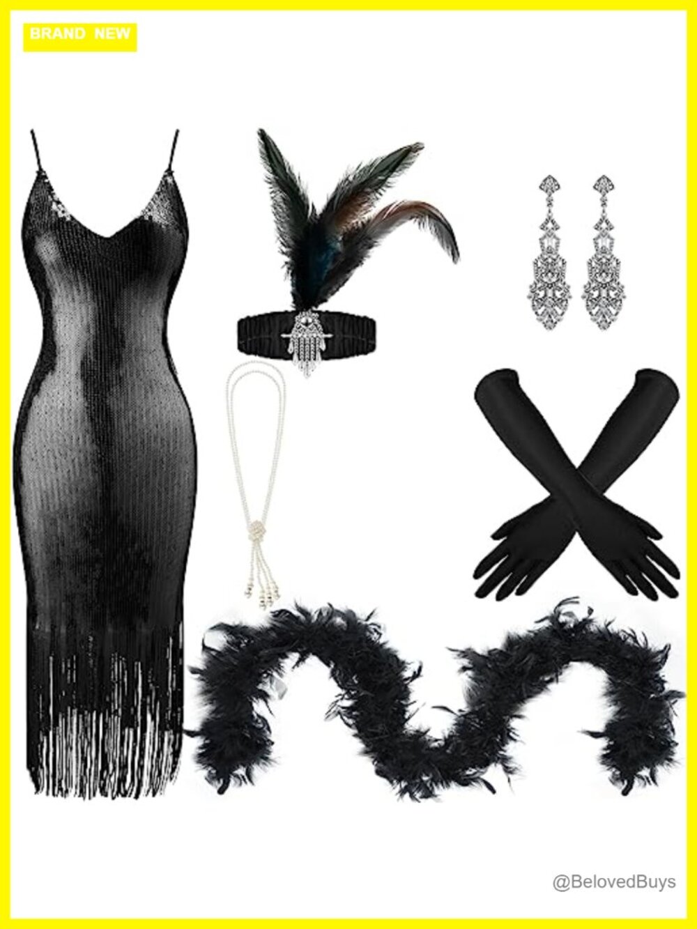 1920s Flapper Dress Sequin Costume Set with Headwear Earrings Necklace Gloves